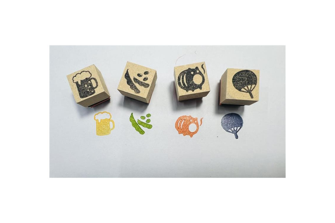 夏スタンプ　SUMMER STAMP　4個セット【summer-A】ビール　枝豆　蚊取り線香　うちわ
