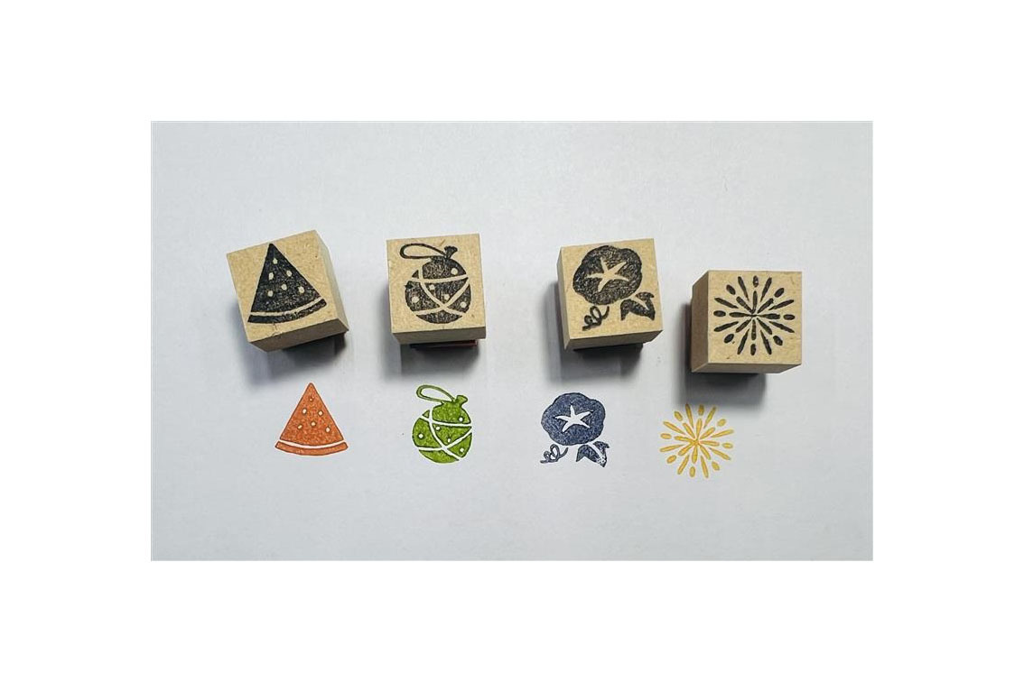 夏スタンプ　SUMMER STAMP　4個セット【summer-B】すいか　ヨーヨー 　あじさい 　花火